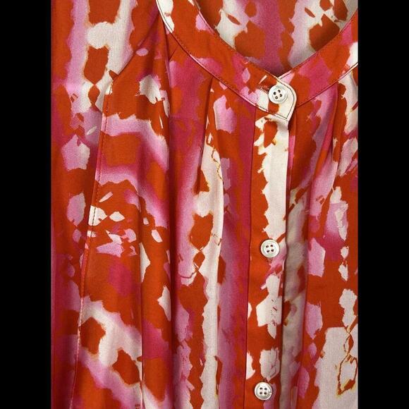 ETCETERA Silk Top Women’s Size 10 Orange Abstract Button Shirt EUC - Picture 3 of 4